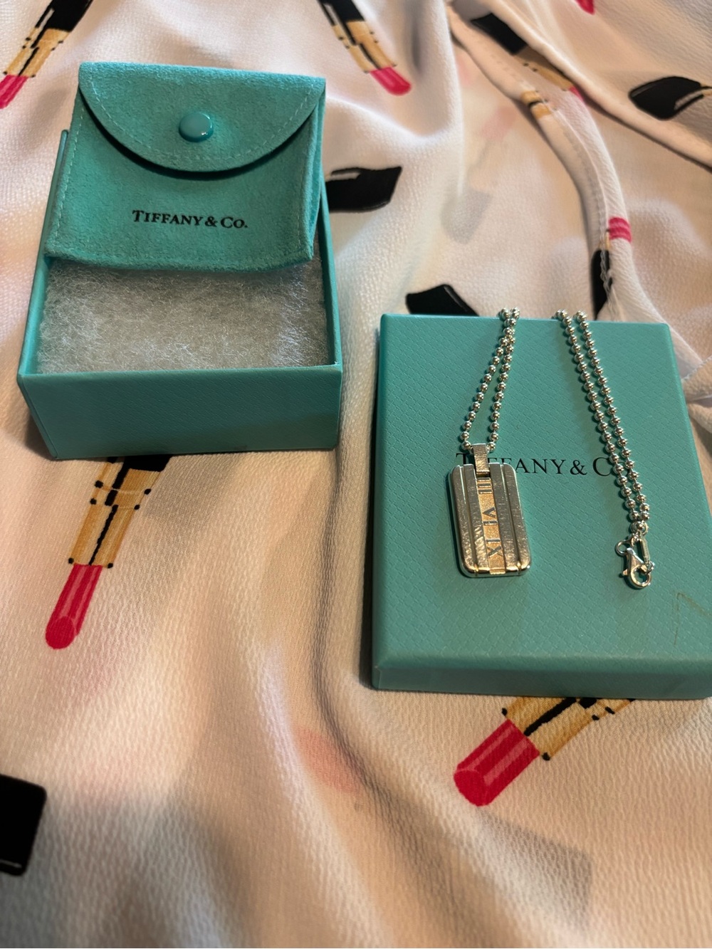 Tiffany & Co. Atlas Dog Tag Necklace 925 Sterling Silver Engraved Roman numerals